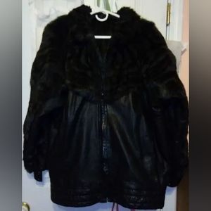 Genuine Leather coat with REAL rabbit fur accents!